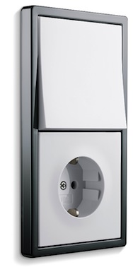 Блок: Выключатель и Розетка, Gira F100, Цвет:Платина/Белый глянцевый