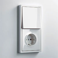 Блок: выключатель и розетка, Gira F100, Цвет:Белый глянцевый