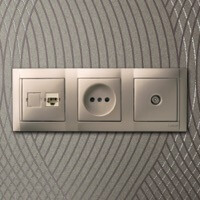 Блок розетка RJ-45, электрическая розетка, ТВ-розетка на 3 поста Simon 34, Цвет: Шампань