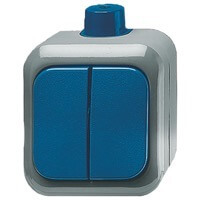 Выключатель 2-х клавишный ABB, Busch-Duro 2000 WDI, Цвет: Серо-синий