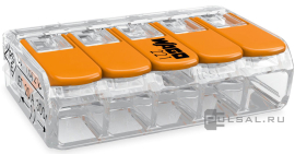 Клемма с рычагами компактная для медных проводников 0,2-4 мм2 на 5 проводников
WAGO,   серия - 221
- PULSAL.RU