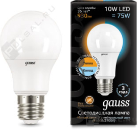 Лампа с переключаемой цветовой температурой
светодиодная
Black,   цоколь - E27,   мощность - 10Вт,   световой поток - 930Лм,   цветовая температура - 2700+4100К,  не диммируется,  102502110-T,  Gauss - PULSAL.RU
