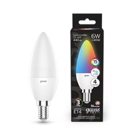 Лампа Gauss Свеча 6W E14 RGBW+димирование LED 1/10/100
светодиодная
Smart Light,   цоколь - E14,   мощность - 6Вт,   световой поток - 440Лм,   цветовая температура - 3000+4000+6500К,  диммируется,  103101406,  Gauss - PULSAL.RU