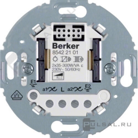 Механизм универсального светорегулятора (диммер) 35-300 Вт, для LED 12-40 Вт
R.1,  R.3,  R.8,  R.Classic,  клавишный,  с возможностью управления с 2-х мест,  лампы накаливания и галогенные 220В (R),  лампы с индукционным (обмоточным) трансформ.(L),  лампы с электронным (емкостным) трансформ.(C),  диммируемые лампы LED 220В (LEDi тип L),  диммируемые лампы LED 220В (LEDi тип C),  85422101,  8542 21 01,  Berker
 - PULSAL.RU