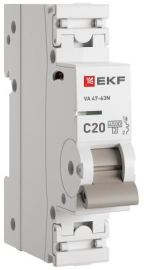 Автоматический выключатель ВА 47-63N PROxima, 1 полюс, 20А, C, 4,5 кА, M634120C, EKF - PULSAL.RU
