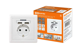 Розетка USB A+A, 2.1А с электрической розеткой (моноблок)
Сенеж,  USB type-A 5V,  Электр. с USB,  двойная,   цвет - белый,  пластмасса,  SQ1816-0002,  TDM
 - PULSAL.RU