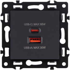 Розетка USB type-C + type-A, 3.0А 65Вт
Asthetik,  USB type-C 5V,  USB type-A 5V,  двойная,   цвет - черный,  пластмасса,  AS-024BK,  Kollinger
 - PULSAL.RU