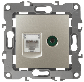 Розетка одиночная TV+RJ45
Эра 12,  телевизионная (TV),  одинарная,   цвет - шампань,  пластмасса,  Б0027444,  12-3110-04,  ЭРА
 - PULSAL.RU