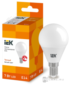 Лампа
светодиодная
Лампы IEK,   цоколь - E14,   мощность - 7Вт,   световой поток - 630Лм,   цветовая температура - 3000К,  не диммируется,  LLE-G45-7-230-30-E14,  IEK - PULSAL.RU