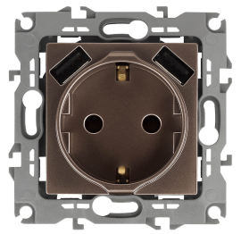 Розетка USB type-A, 3.0А с электрической розеткой
Эра 12,  USB type-A 5V,  двойная,   цвет - бронза,  пластмасса,  Б0047847,  12-4109-13,  ЭРА
 - PULSAL.RU