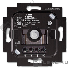 Механизм светорегулятора (диммера) 10-400 Вт/ВА, для LED 2-400 Вт
Levit,  Basic 55,  Carat,  Impuls,  ДИНАСТИЯ,  Pure сталь,  Solo,  Busch-axcent,  Future linear,  Future,  Alpha nea,  Alpha exclusive,  Busch-Duro 2000 SI / Reflex SI,  SKY,  Olas,  Tacto,  поворотно-нажимной,  с возможностью управления с 2-х мест,  лампы накаливания и галогенные 220В (R),  лампы с индукционным (обмоточным) трансформ.(L),  лампы с электронным (емкостным) трансформ.(C),  диммируемые лампы LED 220В (LEDi тип L),  диммируемые лампы LED 220В (LEDi тип C),  6523 UR-103-500,  2CKA006512A0345,  ABB
 - PULSAL.RU