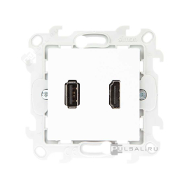 Розетка HDMI+USB
Simon 24 Harmonie,  USB данные,  одинарная,   цвет - белый глянец,  пластмасса,  2411095-030,  Simon
 - PULSAL.RU