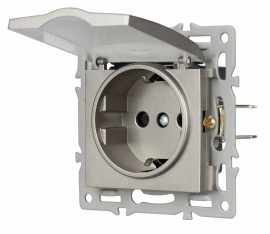 Розетка
PRESTO,  GLARE,  VERSA,  без шторок,  с крышкой,  с заземлением,  одинарная,  винтовые клеммы,   цвет - серый,  пластмасса,  IP 44,  043747 ARL,  043747,  Аrlight
 - PULSAL.RU