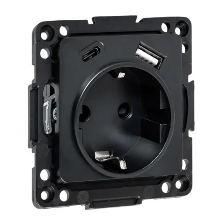 Розетка USB type-A+C с электрической розеткой
Стокгольм,  USB type-C 5V,  USB type-A 5V,  Электр. с USB,  двойная,   цвет - черный,  пластмасса,  EZR16-2USB-typeA-typeC,  EKF
 - PULSAL.RU