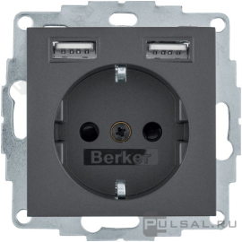 Розетка USB A+A, 2.4А с электрической розеткой
S.1,  B.3,  B.7,  USB type-A 5V,  Электр. с USB,  двойная,   цвет - антрацит матовый,  пластмасса,  48031606,  4803 16 06,  Berker
 - PULSAL.RU