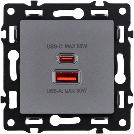 Розетка USB type-C + type-A, 3.0А 65Вт
Asthetik,  USB type-C 5V,  USB type-A 5V,  двойная,   цвет - серый,  пластмасса,  AS-024GY,  Kollinger
 - PULSAL.RU