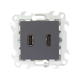 Розетка HDMI+USB
Simon 24 Harmonie,  USB данные,  одинарная,   цвет - графит,  пластмасса,  2411095-038,  Simon
 - PULSAL.RU