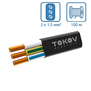 Кабель плоский ППГ-Пнг(А)-HF 3х1,5 (бухта 100м)