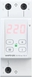 Реле контроля напряжения 1P+N с термозащитой Relay welrok, 1НО, 50А, 220В AC, D2-50 red, Welrok - PULSAL.RU
