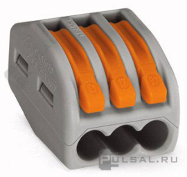 Клемма с рычагами для медных проводников 0,08-4 мм2 на 3 проводника
WAGO,   серия - 222
- PULSAL.RU