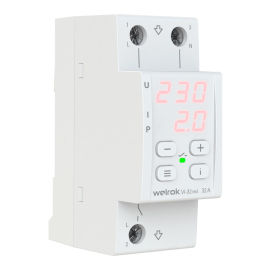 Реле напряжения с контролем тока 1P+N Relay welrok, 1НО, 32А, 220В AC, VI-32 red, Welrok - PULSAL.RU