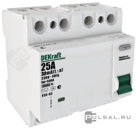 Выключатель дифференциального тока (УЗО) УЗО-03, 4 полюса, 40А,  тип - AC, 300 мА14094DEK, Dekraft - PULSAL.RU