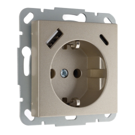 Розетка USB A+C, 3.4А с электрической розеткой
Epsilon,  Retro Liregus,  USB type-C 5V,  USB type-A 5V,  двойная,   цвет - шампань,  пластмасса,  IUK-3-01.E/Ch,  LIREGUS
 - PULSAL.RU