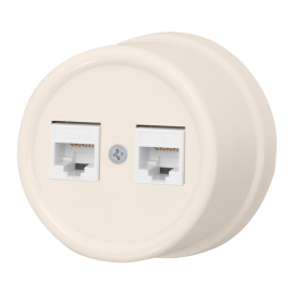 Розетка компьютерная RJ45 Cat.5 (UTP)
Лизетта,  двойная,   цвет - песочное золото,  фарфор / керамика,  B1-302-04,  Bironi
 - PULSAL.RU