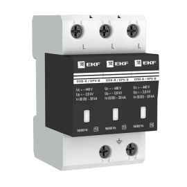 Ограничитель импульсных напряжений ОПВ-B/3P PROxima, 3 полюса, Класс 2, 30 кА, 60 кА, opv-b3, EKF - PULSAL.RU