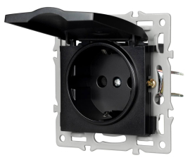 Розетка
PRESTO,  GLARE,  VERSA,  без шторок,  с крышкой,  с заземлением,  одинарная,  винтовые клеммы,   цвет - черный,  пластмасса,  IP 44,  043746 ARL,  043746,  Аrlight
 - PULSAL.RU